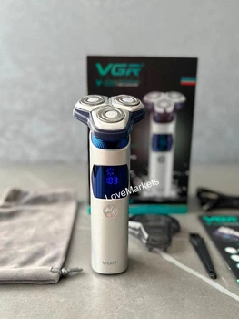 Мужская аккумуляторная электробритва VGR V-328 для влажного и сухого бритья с тремя плавающими головками IPX7