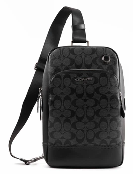Сумка шкіряна Coach Ethan Pack In Signature Canvas чорна чоловіча