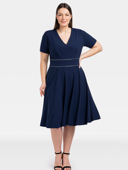 Sukienka trapezowa damska Plus Size Karko SC220 52 Granatowa (5903676216575)