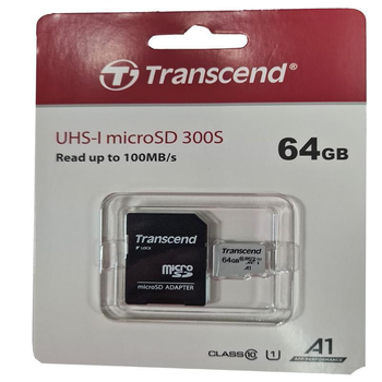 Карта памяти micro-SDXC 64Gb (UHS-1) Transcend 300S 100 Mb/s+адаптер SD (50894)