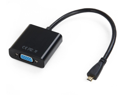 Конвертер micro HDMI (папа) на VGA(мама) 30cm, Black, 4K / 2K, Пакет