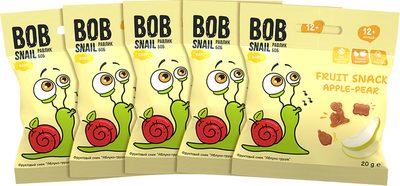 Упаковка фруктових снеків Bob Snail Яблуко-Груша з 12 місяців 20 г х 5 шт (2000000014607)