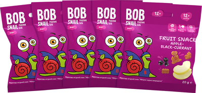 Упаковка Фруктово-ягідних снеків Bob Snail Яблуко-Чорна смородина з 12 місяців 20 г х 5 шт (2000000014612)