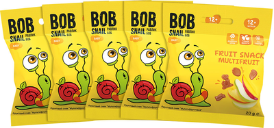 Упаковка Фруктових снеків Bob Snail Мультифруктовий з 12 місяців 20 г х 5 шт (2000000014613)