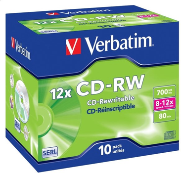 Диски Verbatim CD-RW 700 MB 8-12X Jewel Case Box 10 шт (VRW12B)