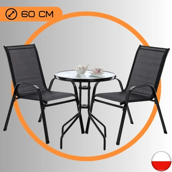 Комплект Садових Меблів Круглий Стіл 60 см + 2 Крісла Текстилен GardenLine Majorka-2 Black Чорний для дачі для тераси для лоджії для балкону Польща