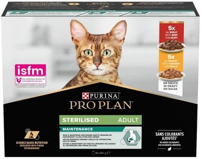 Вологий корм для стерилізованих котів Purina Pro Plan Sterilised яловичина курка Мультипак 10 х 85 г
