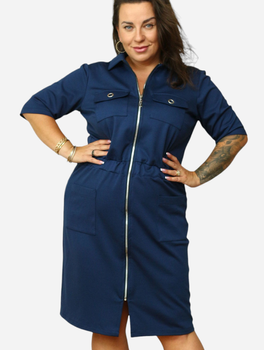 Плаття-сорочка міді літнє жіноче Karko SC109 54-56 Темно-синє (5903676192510)