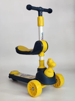 Дитячий триколісний самокат біговів складаний Scooter Animal 8107 Yellow-Deep Blue
