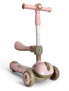 Детский трехколесный самокат беговел складной Cuest Dino 8102 Pink-Beige