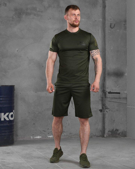 Чоловічий літній комплект ЗСУ За Перемогу шорти+футболка S олива (87397)