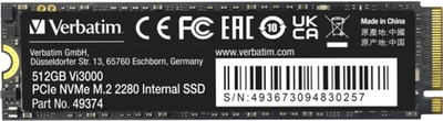 SSD диск Verbatim Vi3000 512GB M.2 2280 NVMe PCIe 3.0 x4 3D NAND TLC (0023942493747)