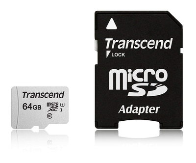 Transcend Карта пам'яті microSD 64GB C10 UHS-I R100/W20MB/s + SD (TS64GUSD300S-A)