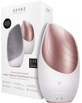 Електронна звукова термо щітка для обличчя GESKE Sonic Thermo Facial Brush 6 в 1 пудровий