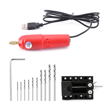 Ювелірний USB-дриль red - лещата, 10 свердел, ключ - 5V - міні дриль для плат, прикрас, виробів