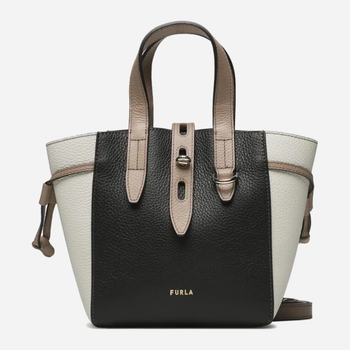 Сумка крос-боді через плече жіноча з натуральної шкіри Furla Net Mini Tote  BASRFUAHSC0002261S10072261S Бежевий/Чорний (8050597364964)