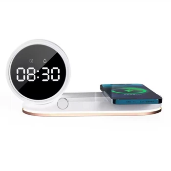 Станция беспроводной зарядки QinetiQ QN-К02Т 15W для смартфонов Samsung/iPhone с LED-часами и будильником