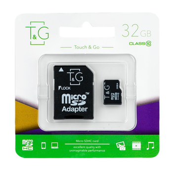 Карта памяти T&G micro SDHC с адаптером, Объем памяти 32GB, class 4, черная (KTG 4)