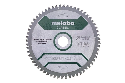 Metabo Пилкове полотно MULTI CUT - CLASSIC, 216X30, Z60 FZ/TZ, 5 ° NEG, 216 * 2.4 * 30мм, 60 зубів, товщина 1.8мм