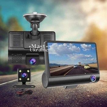 Автомобильный регистратор 4” 1080P FHD (3 объектива, камера заднего вида, обзор) VID-1080