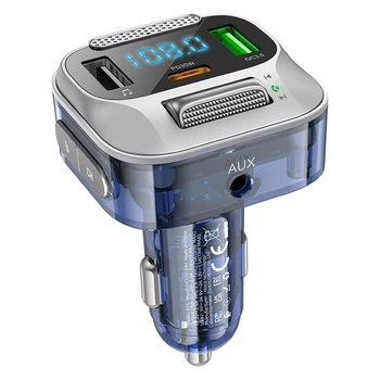 Автомобильный FM модулятор Hoco E75 30Wmax (QC3.0 + 2 USB + TypeC+ BT5.0) Dark Blue (36349)