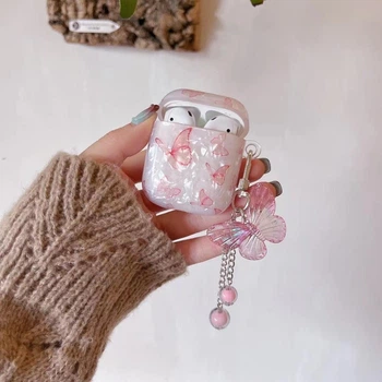 Чехол для наушников ANbeauty на Airpods 1/2 butterfly Бело-розовый (AN0103338)