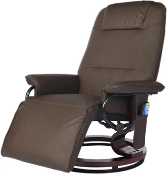 Кресло-реклайнер Recliner sofa коричневое для отдыха с массажем + пуф + обогрев