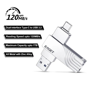 Флешка Eaget 1TB 2в1 Type-C/USB 3.2 для Macbook/Android/ПК