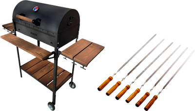 Набір Мангал Vesuvi BBQ Wood 600 3 мм + Набір із 6 шампурів Metalzavod 3.0 мм з дерев'яною ручкою довжина 60 см (m-Wood-Sh3-6-N6)