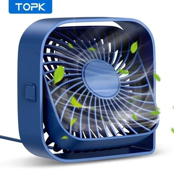 USB вентилятор портативный TOPK синий, 3 скорости.
