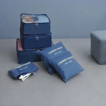 Набір дорожніх органайзерів для речей Laundry Pouch 6 сумочок на застібках Синій дорожній органайзер для валізи