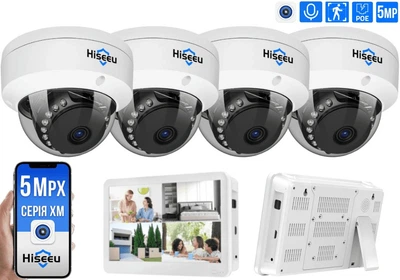 Комплект IP відеоспостереження Hiseeu 5мп POE на 4 антивандальні камери з відереєстратором та монітором