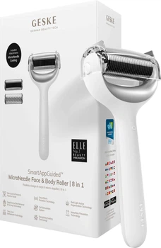 Электронный ролик для лица и тела с микроиглами GESKE MicroNeedle Face & Body Roller 8 в 1 белый