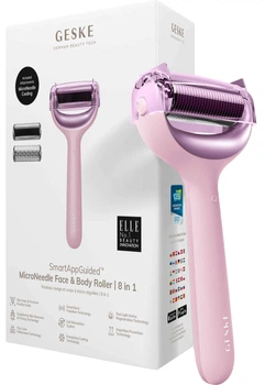 Электронный ролик для лица и тела с микроиглами GESKE MicroNeedle Face & Body Roller 8 в 1 розовый