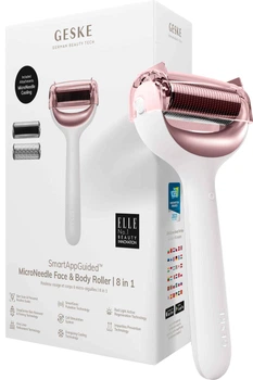 Електронний ролик для обличчя та тіла з мікроголками GESKE MicroNeedle Face & Body Roller 8 в 1 пудровий