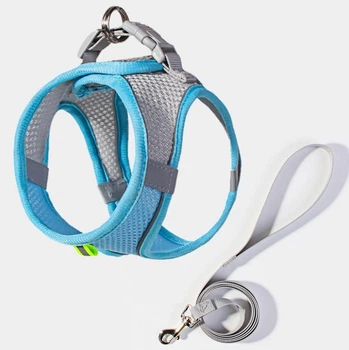 Шлейка анатомічна та повідець Kafuli Pet Collection для собак та кішок 3-15 кг XXS Блакитний