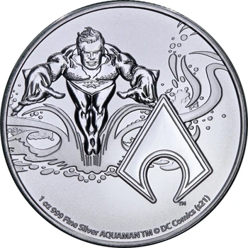 Серебряная монета 1oz Лига Справедливости Комиксов DC: Аквамен 2 доллара 2022 Ниуэ