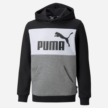 Bluza z kapturem chłopięca Puma ESS Block Hoodie FL B 84908101 176 cm Czarny/Biały (4064535880779)