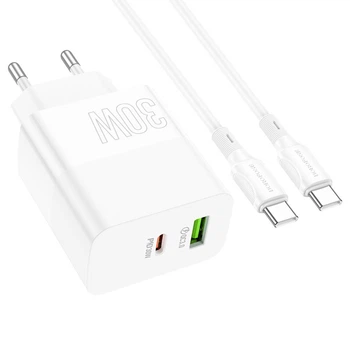 Сетевое Зарядное Устройство Borofone BA75A Powerfull PD+QC 30W Type-C to Type-C Цвет Белый