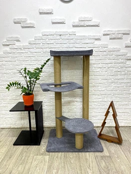 Когтеточка лазалка серая с гамаком лежанками и ступенькой 130х80х60 см
