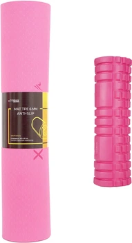 Набор Коврик спортивный Cornix TPE 183 x 61 x 0.6 см для йоги и фитнеса XR-0005 Pink/Rose + Массажный ролик Cornix EVA 45 x 14 см XR-0043 Pink