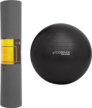 Набор Коврик спортивный Cornix TPE 183 x 61 x 0.6 см для йоги и фитнеса XR-0002 Black/Green + Мяч для фитнеса (фитбол) Cornix 75 см Anti-Burst XR-0026 Black
