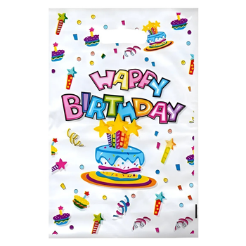 Подарункові Пакети Happy Birthday Торт Зі Свічками 16х25см 10шт | Білий