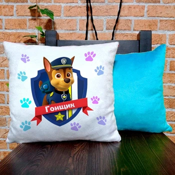 Подушка плюшевая квадратная 32х32см с принтом Paw patrol Щенячий патруль Гонщик
