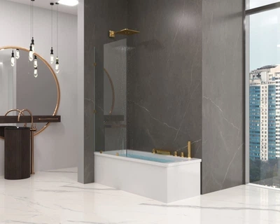 Шторка на ванну 400х1400 мм Atlantis Glass LIGHT GOLD Універсальна з золотою фурнітурою
