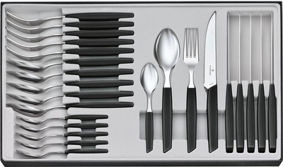 Набор столовых приборов Victorinox Swiss Modern Table Set 24 предмета с черной ручкой (6.9093.12W.24)