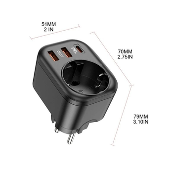 Зарядний пристрій, розетка Asometech 4000W 4in1 USB Type-C PD20 QC3.0. White Чорний