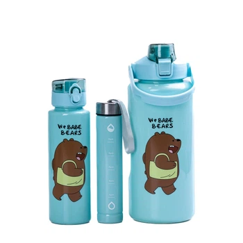 Набір спортивних пляшок для води Happy Life 3-в-1 Bare Bears 0.5л\0.9л\2л