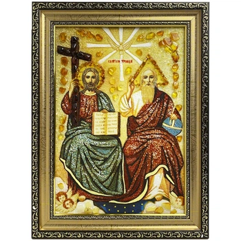 Икона "Новозаветная Троица" янтарная 15х20