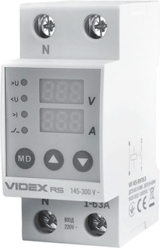 Реле контролю напруги та струму VIDEX RESIST 145-300В 1-63А (VF-RS-RNT63)